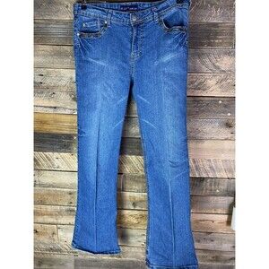R.V.T Jeans Co Women's Blue Size 10 Bootcut Stretch Embroidered Studded